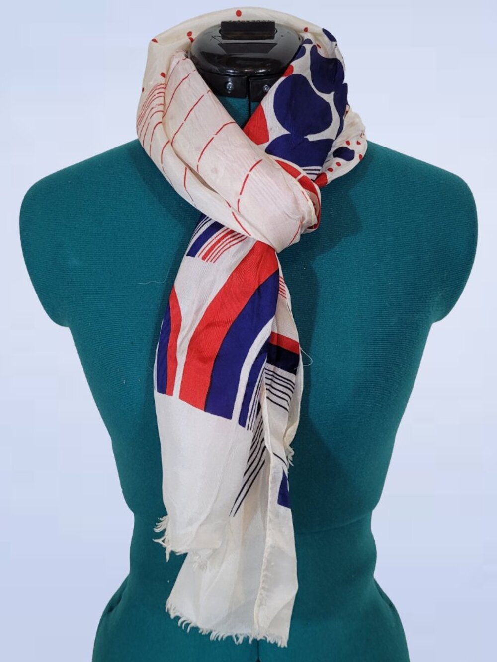 Vintage Acetate Scarf Stripe Dotted Pattern Wrap
